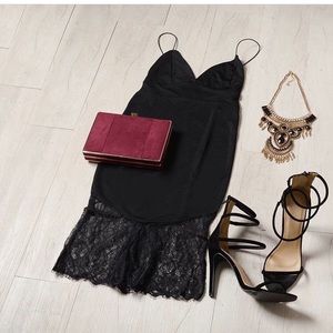 Rare London Black Lace Hem Dress NEW